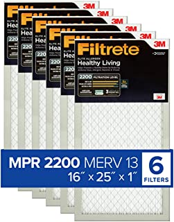 Filtrete 16x25x1, AC Furnace Air Filter, MPR 2200, Healthy Living Elite Allergen, 6-Pack (exact dimensions 15.69 x 24.69 x 0.78)