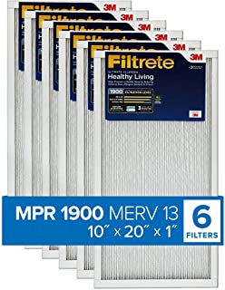 Filtrete 10x20x1, AC Furnace Air Filter, MPR 1900, Healthy Living Ultimate Allergen, 6-Pack (exact dimensions 9.81 x 19.81 x 0.78)