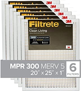 Filtrate BD03-6PK-1E 20x25x1, AC Furnace Air Filter, MPR 300, Clean Living Basic Dust, 6-Pack