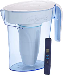 ZeroWater ZP-006-4, 6 Cup Water Filter Pitcher with Water Quality Meter,White and Blue