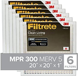 Filtrate 20x20x1, AC Furnace Air Filter, MPR 300, Clean Living Basic Dust, 6-Pack (exact dimensions 19.69 x 19.69 x 0.81)