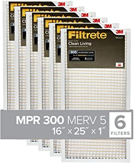 Filtrate BD01-6PK-1E 16x25x1, AC Furnace Air Filter, MPR 300, Clean Living Basic Dust, 6-Pack