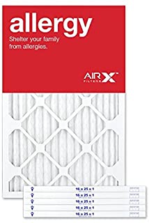 AIRx Filters Allergy 16x25x1 Air Filter MERV 11 AC Furnace Pleated Air Filter Replacement Box of 6, Made in the USA