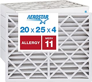 Aerostar Allergen & Pet Dander 20x25x4 MERV 11 Pleated Air Filter, Made in the USA, (Actual Size: 19 1/2