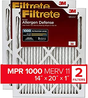 Filtrete 14x20x1, AC Furnace Air Filter, MPR 1000, Micro Allergen Defense, 2-Pack (exact dimensions 13.781 x 19.781 x 0.84)