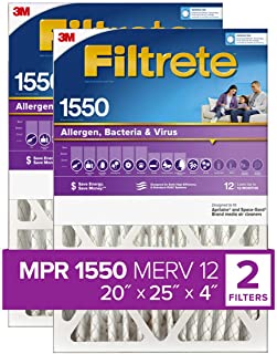 Filtrete 20x25x4(SlimFit), AC Furnace Air Filter, MPR 1550 DP, Healthy Living Ultra Allergen Deep Pleat, 2-Pack (exact dimensions 19.88 x 24.63 x 4.2)